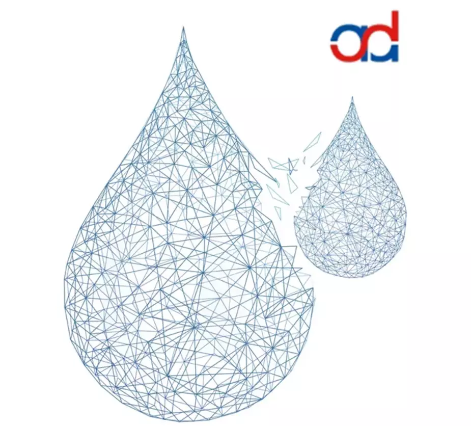 Bild der grafischen Darstellung eines Wassertropfens mit Polygonen als Logo von aquadetox internaional